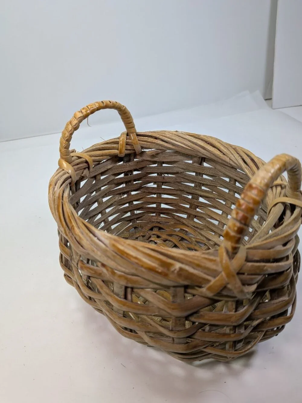 Vintage Natural Wicker Baskets Set of 2 Thick Vine Handled Gathering Baskets
